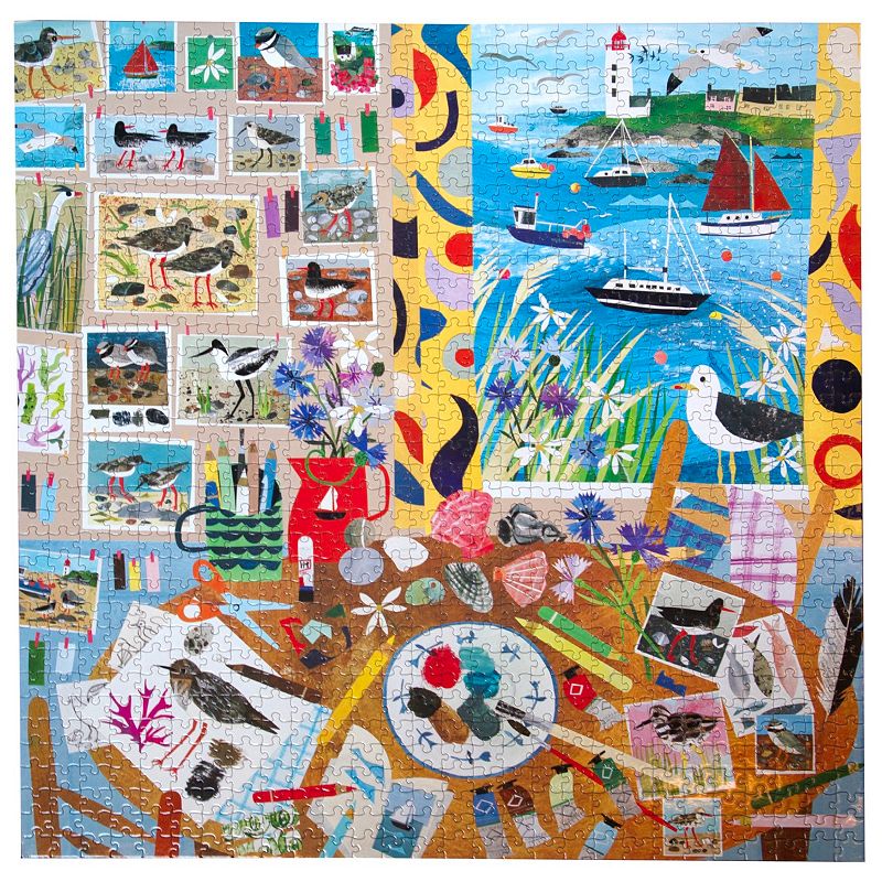 eeBoo Piece & Love: Seabirds - 1000 Piece Puzzle - Adult Square Jigsaw  23x23   Includes Image Reference Insert  Glossy High-Quality Pieces