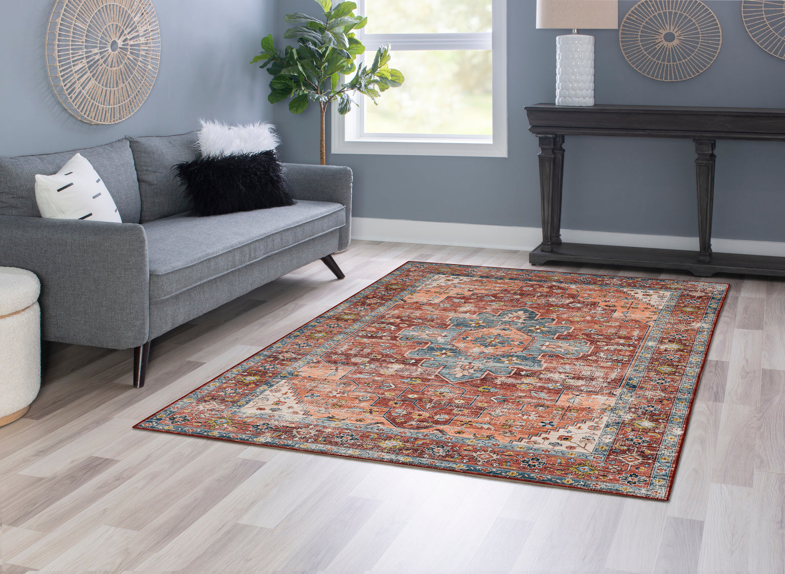 Washable Carter Rust and Ivory Rug 5ft x 7ft by Homeportonline