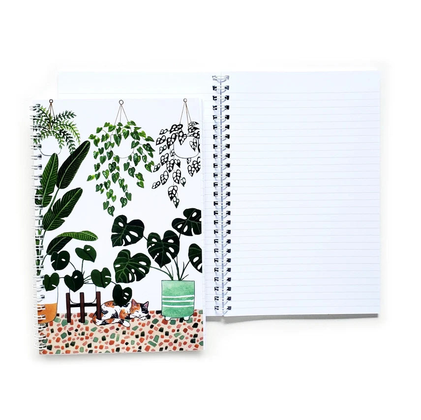 Watercolor Cats + Plants Lined Notebook