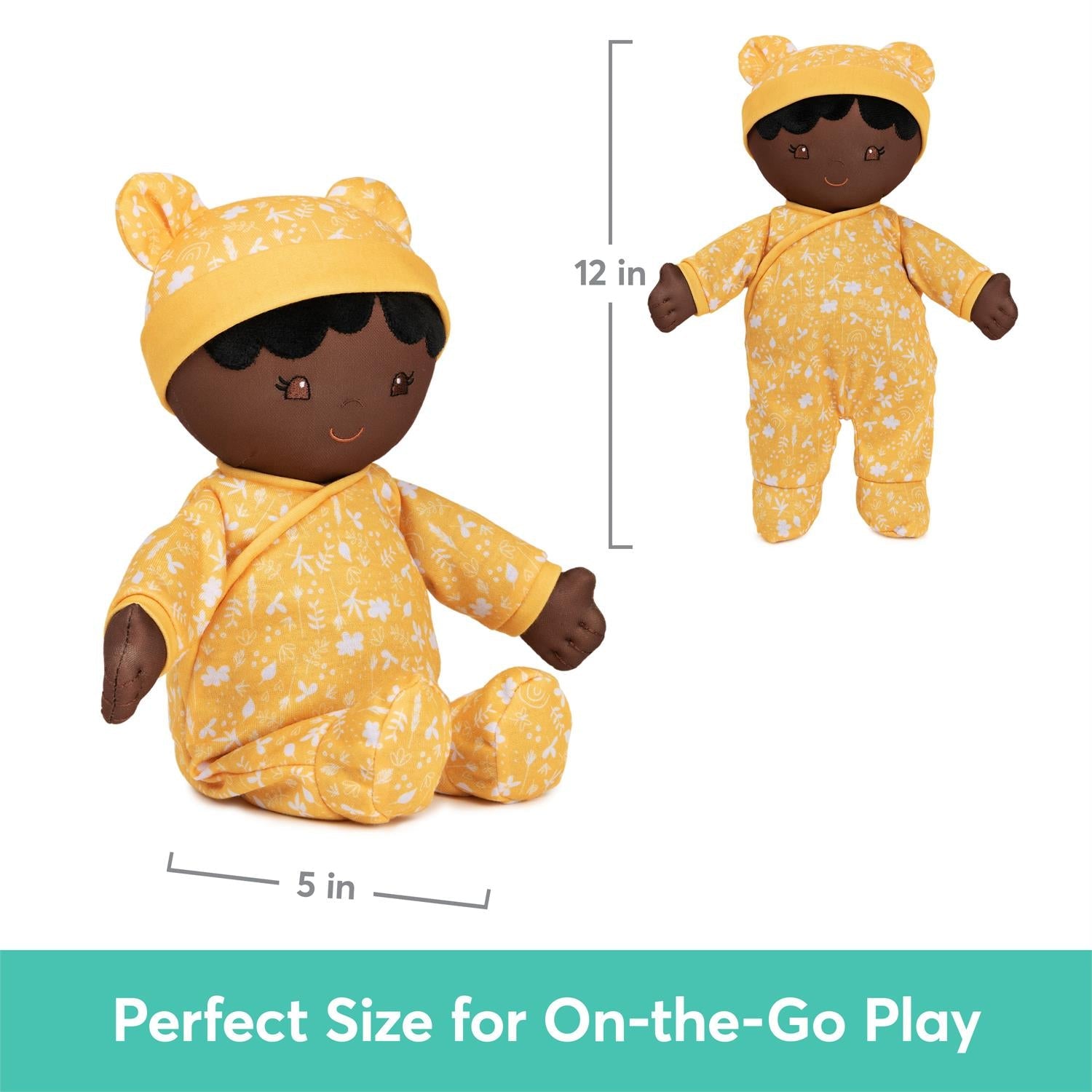 Plush Baby Doll Sustainable Camellia Dressed In A Yellow Onesie by Homeportonline