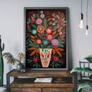 Folk Art Style Flowers Dark Print: 8X11 inches