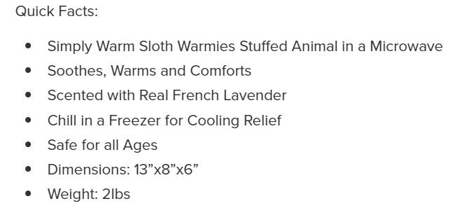Warmies Sloth by Homeportonline