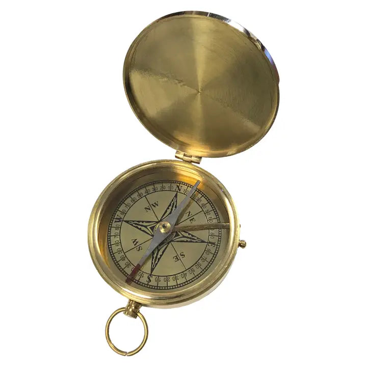 3" Flip-Top Solid Polished Brass Pocket Compass