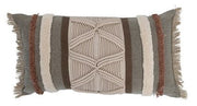 Pillow Lumbar Cotton Tufted Macrame and Fringe Neutral by Homeportonline