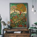 Folk Art Style Illustrated Forest pine 8X11 inches