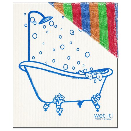 Wet-it Blue Bathtub Wet N Scrub Swedish Dishcloth with Scrubby Pad Combined