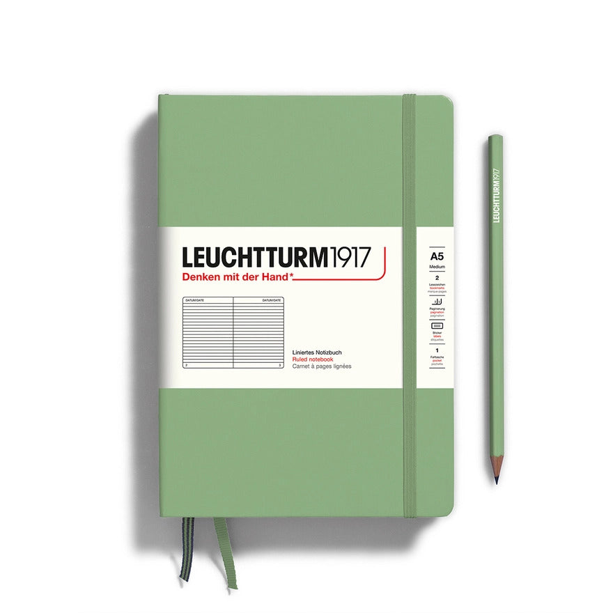 Notebooks - Medium (A5) Sage Hardcover Ruled by Homeportonline