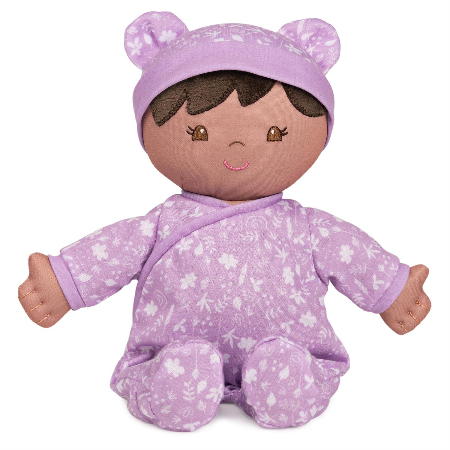 Plush Baby Doll Sustainable Leilani Dressed In A Lavender Onesie by Homeportonline