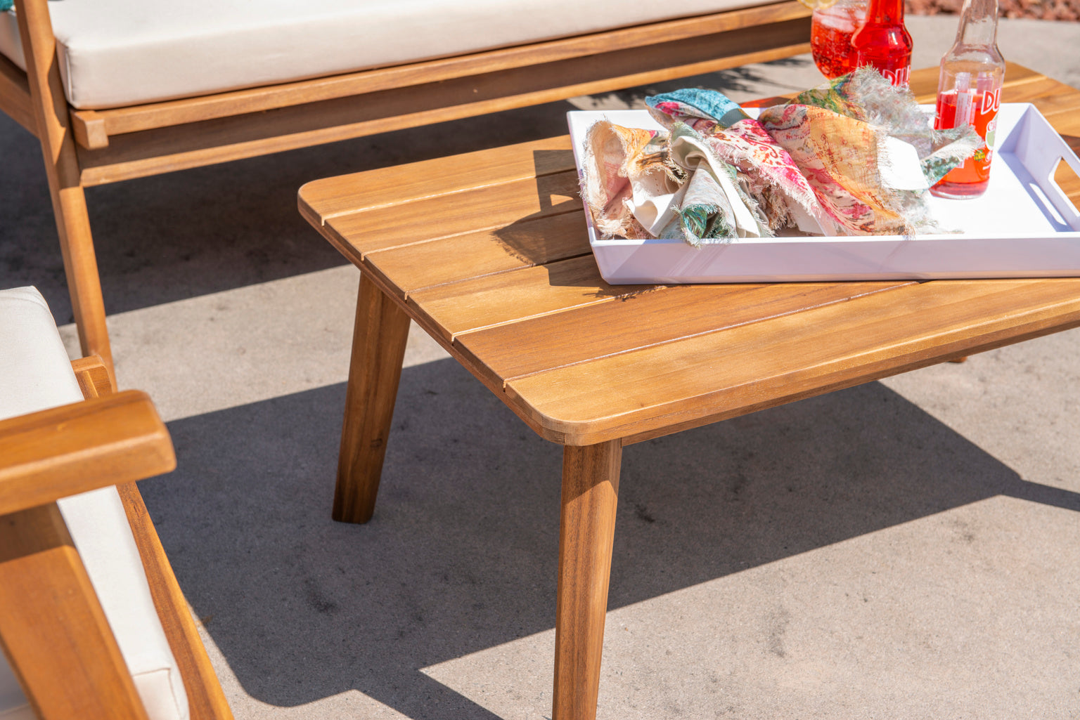 Cosgrove Acacia Wood Patio Chat Set Natural Cushion by Homeportonline