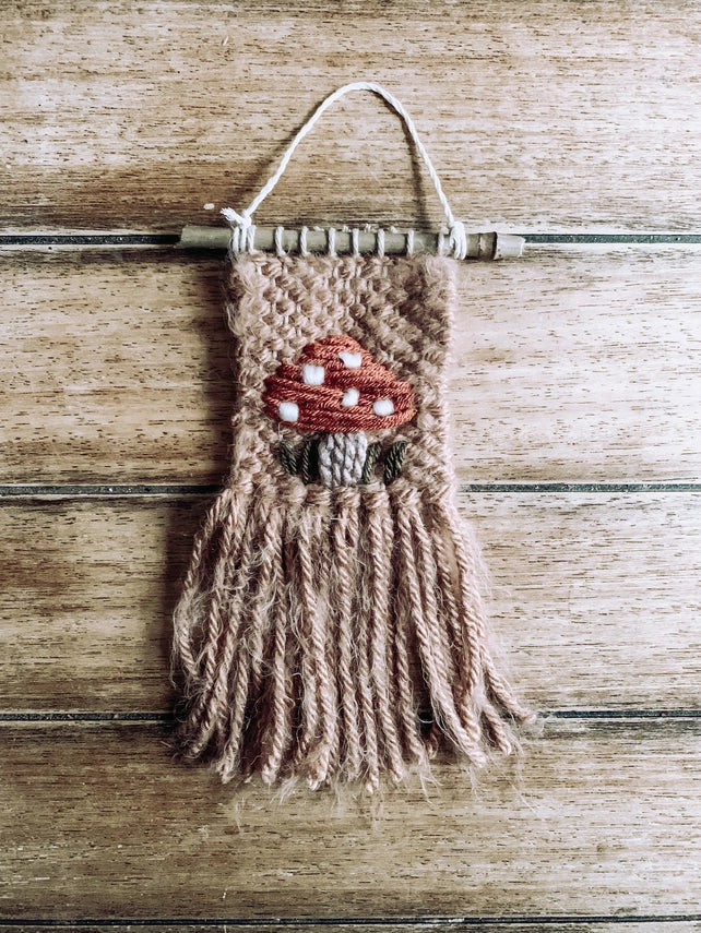 Mini Macrame Woven Wall Hanging - Boho Mushroom Design