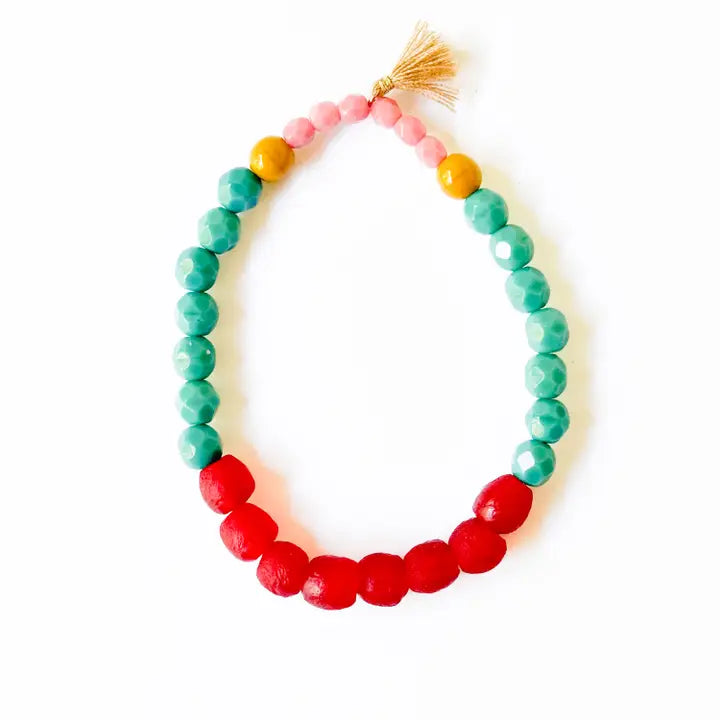 Multicolor Recycled African Glass and Mixed Bead Bracelet