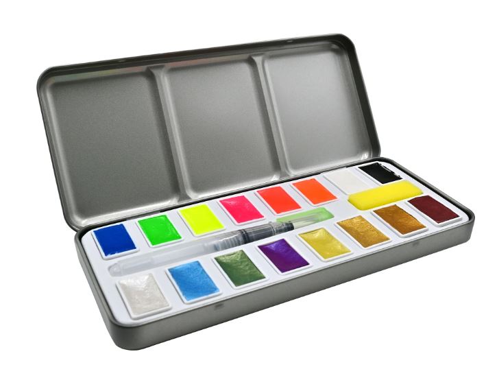 Art Center Watercolor Paint Set Metallic & Neon 18 colors by Homeportonline