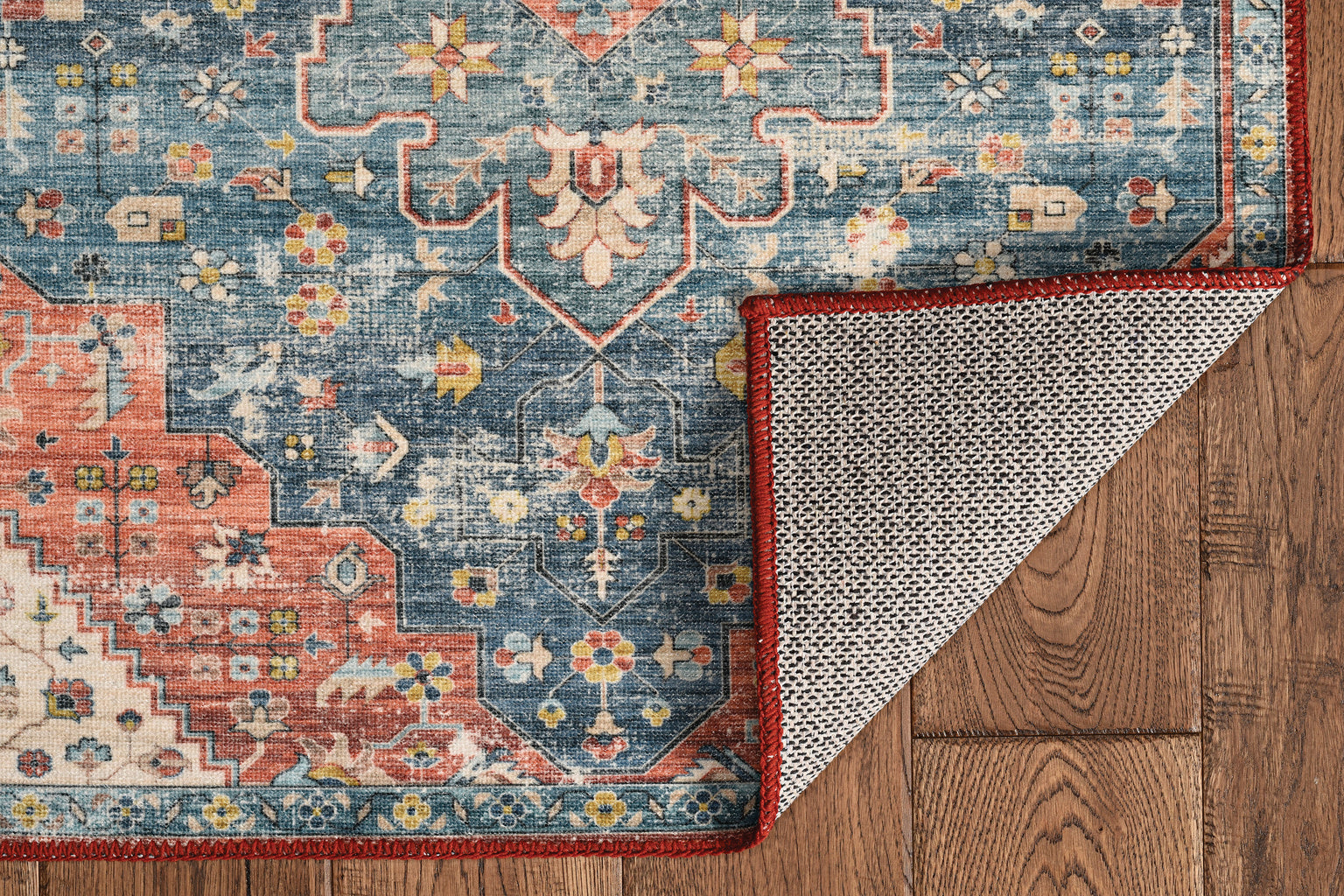 Washable Markum Teal and Rust Rug 5ft x 7ft by Homeportonline