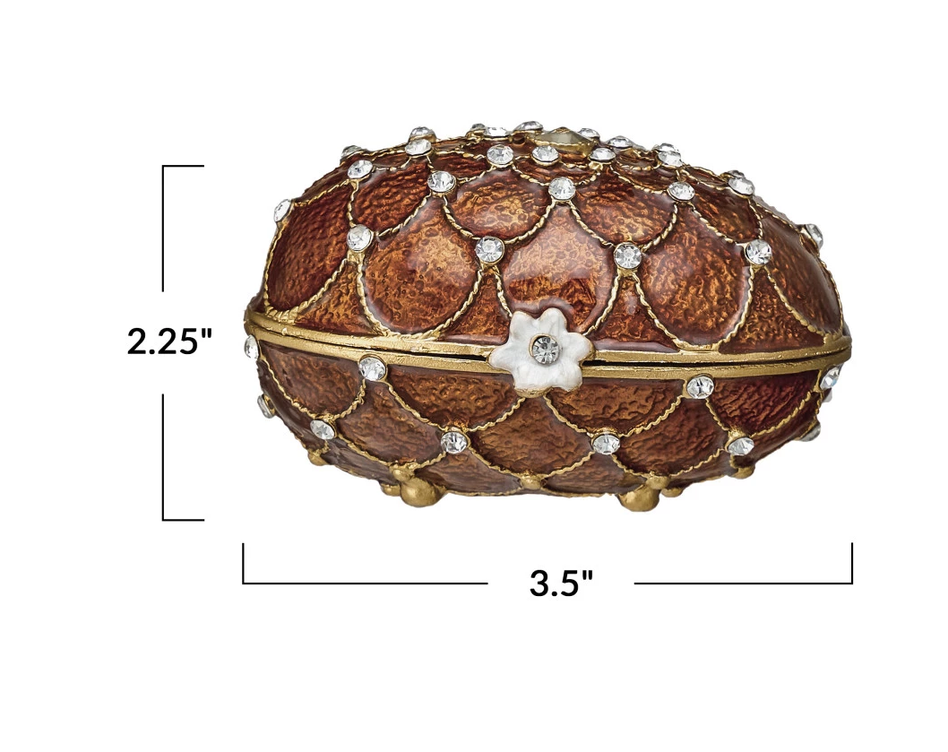 Trinket Box Enameled Metal Egg 3.5"l x 2.25"h by Homeportonline