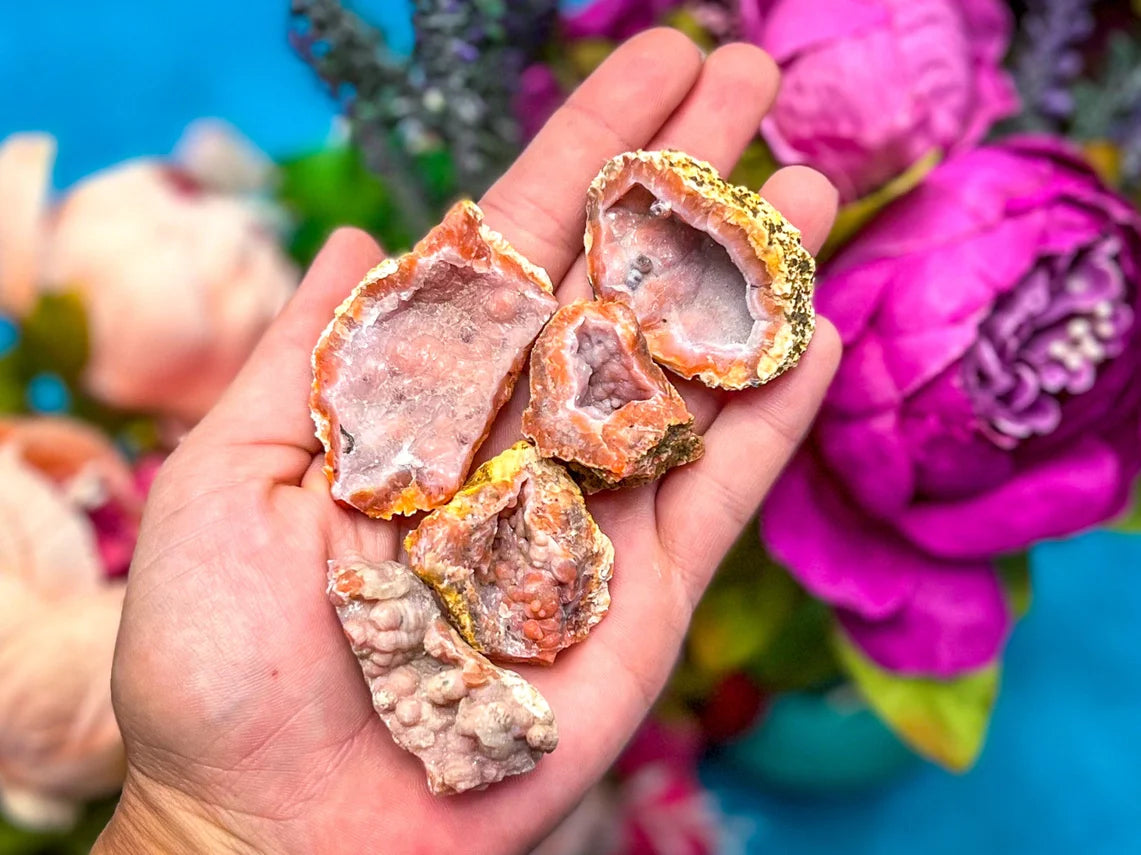 Pink and Red Raw Chalcedony Geodes