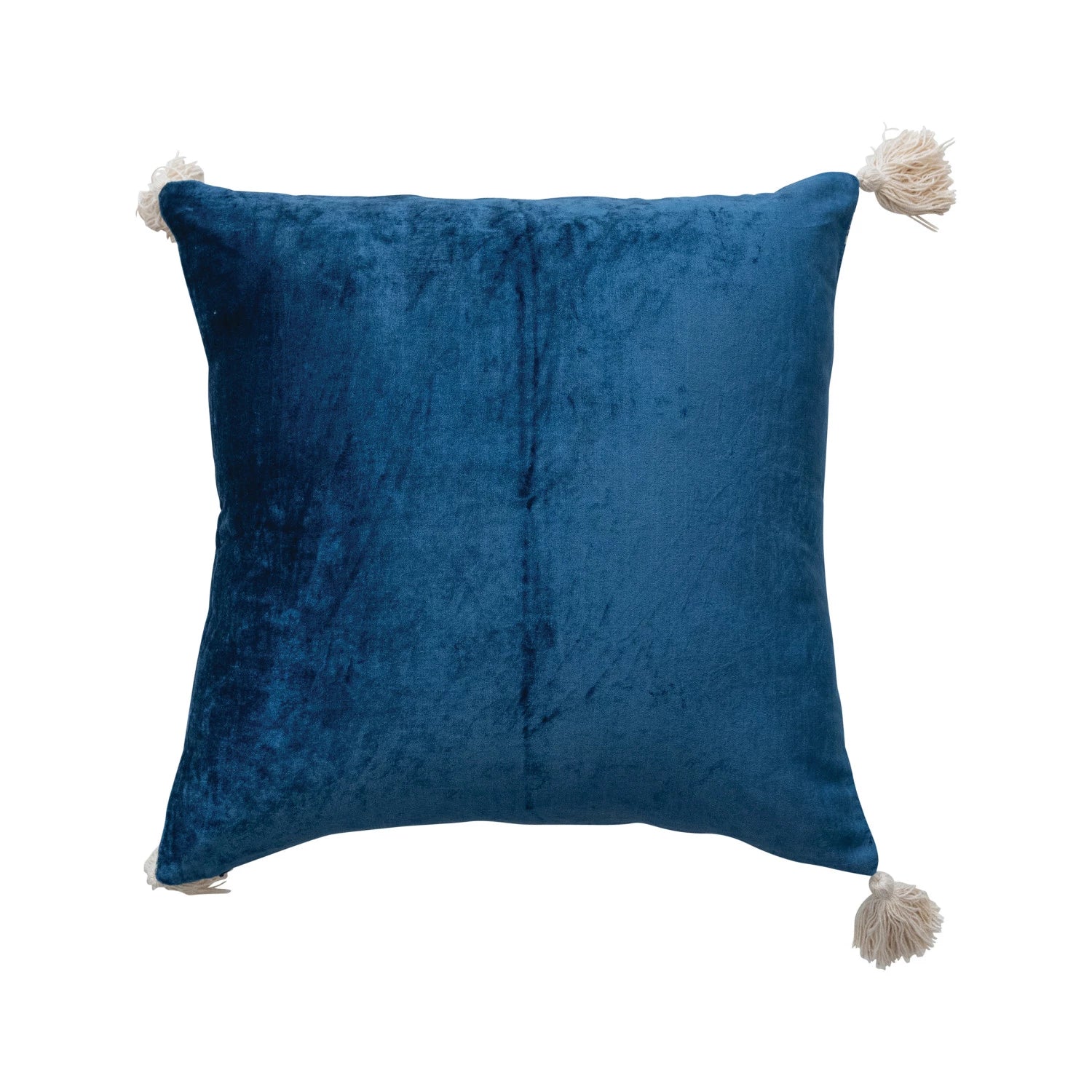 Pillow Printed Blue Velvet Birds and Trees w/ Tassels 18" Square by Homeportonline