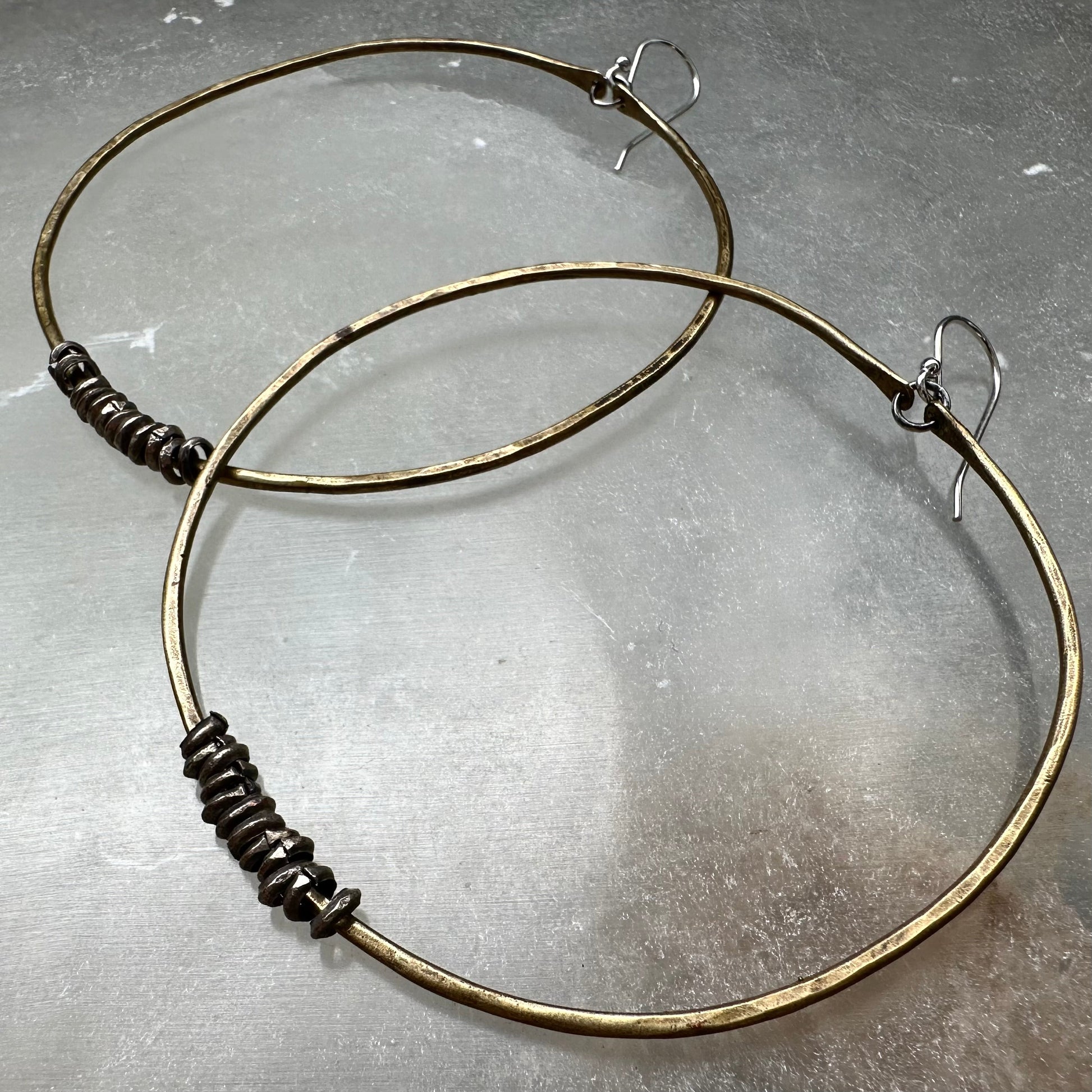 Brass Hoop Earrings with Heishi by jenkahnjewelry
