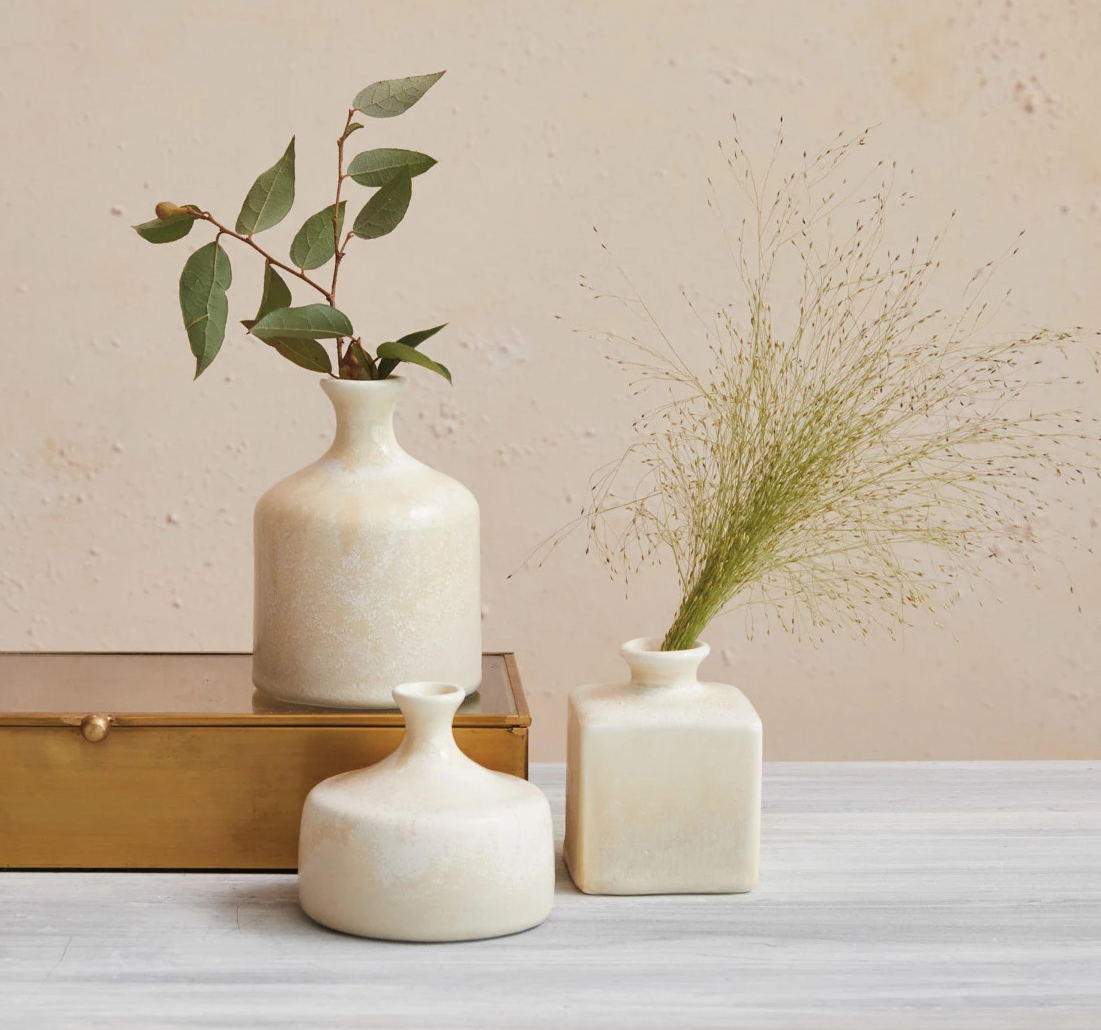 Vase Stoneware Cream Medium Square 3.25" high by Homeportonline