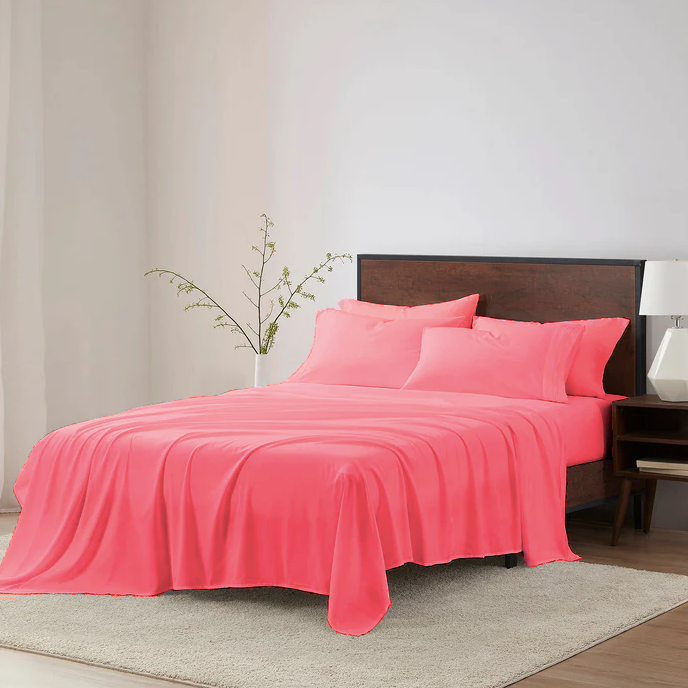 Queen Sheet Set Microfiber 1800 Series Brights Overstock Special Price Coral Pink by Homeportonline