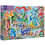 eeBoo: Love of Dragons - 100 Piece Puzzle – 24 x 16  Fantasy Jigsaw  Mythical Creature Water & Land Scene  Oversized Pieces  Skill Building  Kids 5+