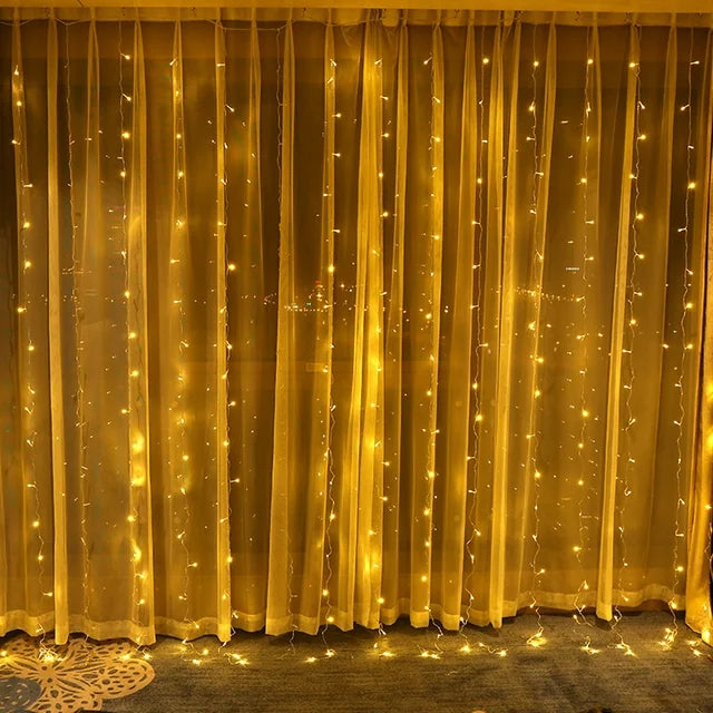Curtain Lights - 300 LED Clear String Lights 9ft x 9ft Warm White by Homeportonline