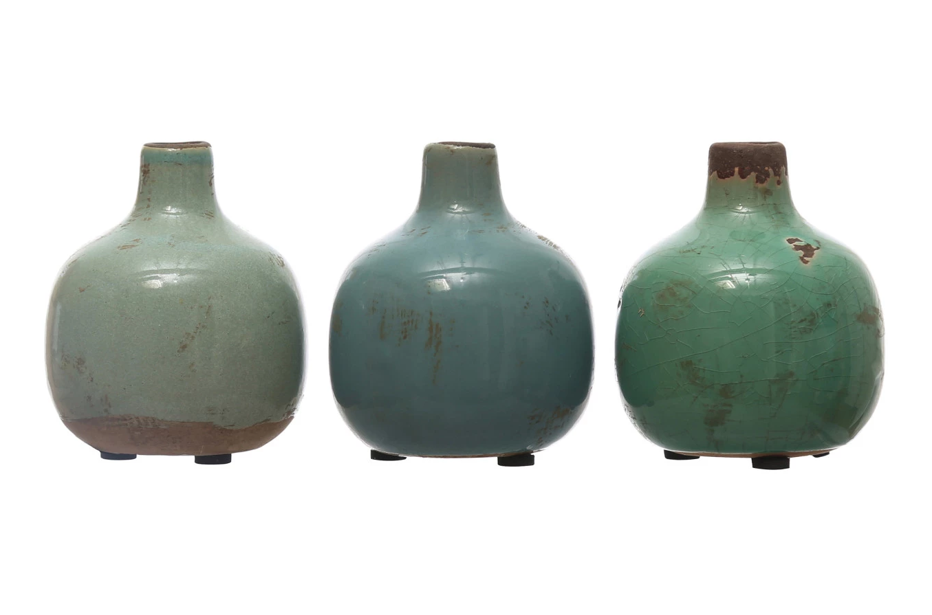 Vase Terracotta Round Blues 3 Colors 3.75"h (Sold Individually) by Homeportonline