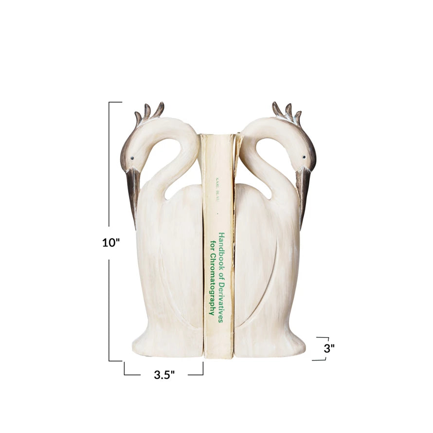 Bookends Resin Heron Shape Cream Color 10"h (Sold as Pair) by Homeportonline