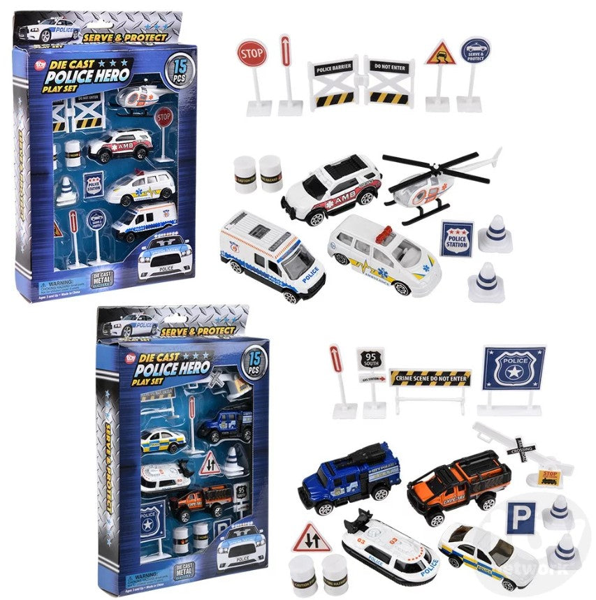 Diecast Play Set Police 15 Piece by Homeportonline