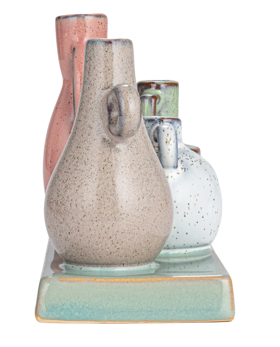 Vases Stoneware Set/4 Mounted on Tray Base Multicolor by Homeportonline