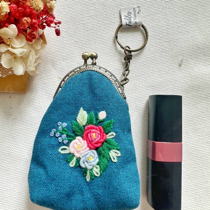Floral Embroidered Keychain Pouch
