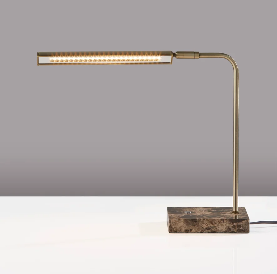 Reader Desk Lamp LED 15" High Antique Brass & Marble by Homeportonline