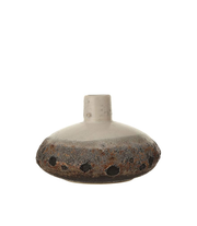 Vase Stoneware Textured Ombre Reactive Glaze Brown & White Flat Squat Bottle by Homeportonline