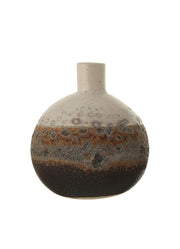 Vase Stoneware Textured Ombre Reactive Glaze Brown & White Round Bottle by Homeportonline