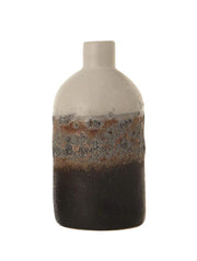 Vase Stoneware Textured Ombre Reactive Glaze Brown & White Tall Bottle by Homeportonline