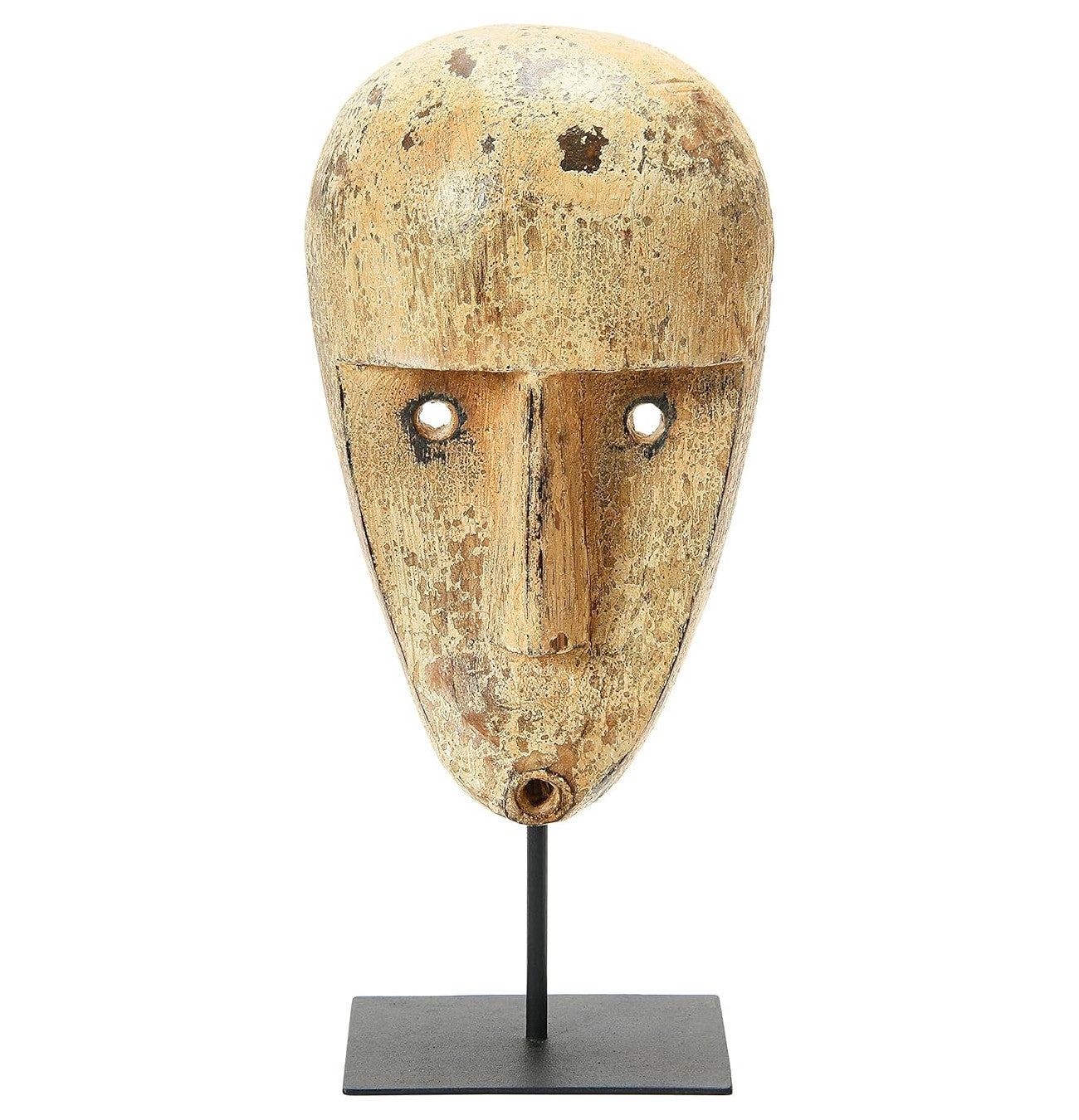 Decor Mask Wood Hand Carved On Metal Stand 15.75" High by Homeportonline