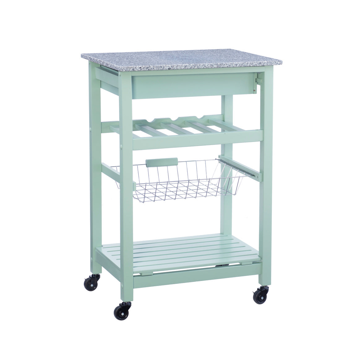 Zoey Kitchen Cart Granite Top Green Base by Homeportonline