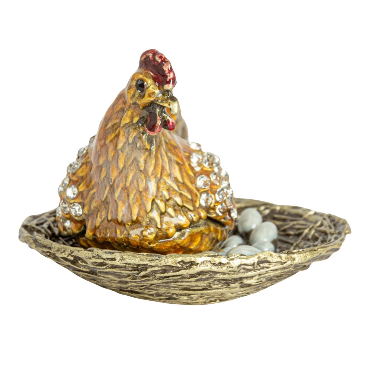 Trinket Box Enameled Metal Hen on Nest 2.75"w x 1.5"h by Homeportonline