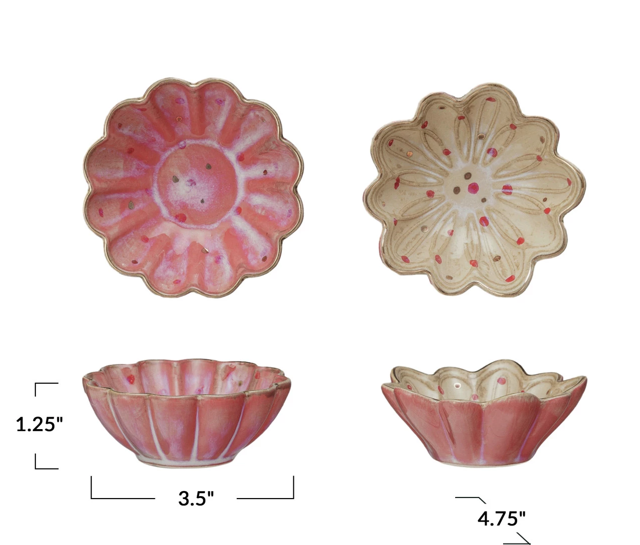 Decorative Stoneware Dish Flower Shaped Pink or Cream 3.5"d (Sold Individually) by Homeportonline