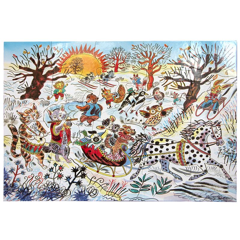 eeBoo Winter Sleigh Ride 20-Piece Jigsaw Puzzle Whimsical Outdoor Animal Scene, Multi