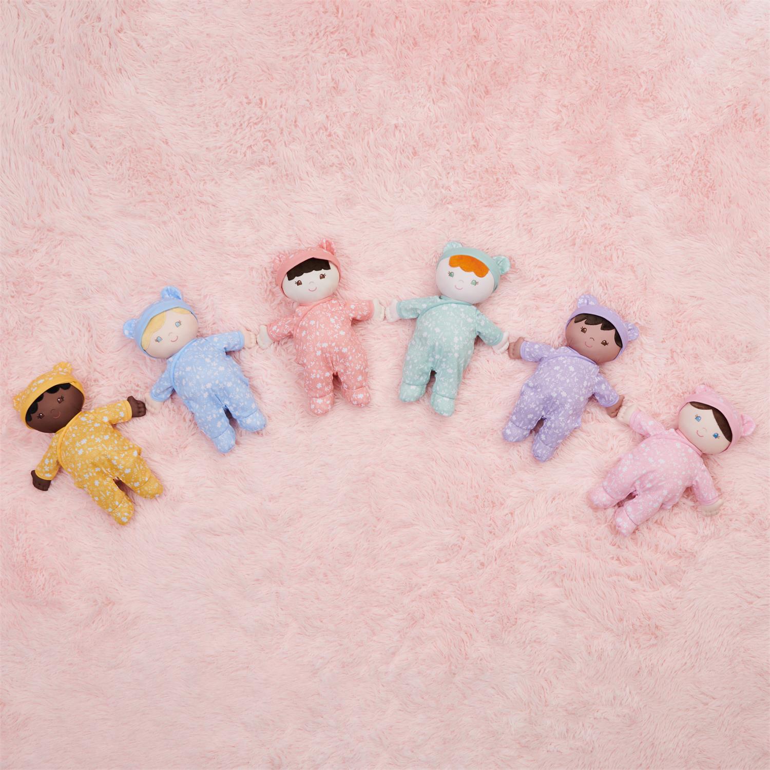 Plush Baby Doll Sustainable Leilani Dressed In A Lavender Onesie by Homeportonline