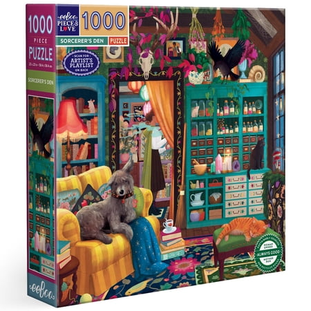 eeBoo Piece & Love: Sorcerer’s Den - 1000 Piece Puzzle – 23  Square Adult Jigsaw  Magical & Cozy Clutter Home Scene  Glossy & Dustless  Eco-Friendly