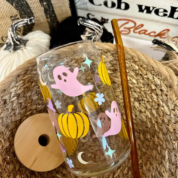 Ghost Cup, Pumpkin Glass Cup, Spooky Cup, Halloween Cup