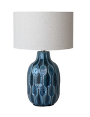 Lamp Tabletop Embossed Ceramic Blue 18.5"h by Homeportonline