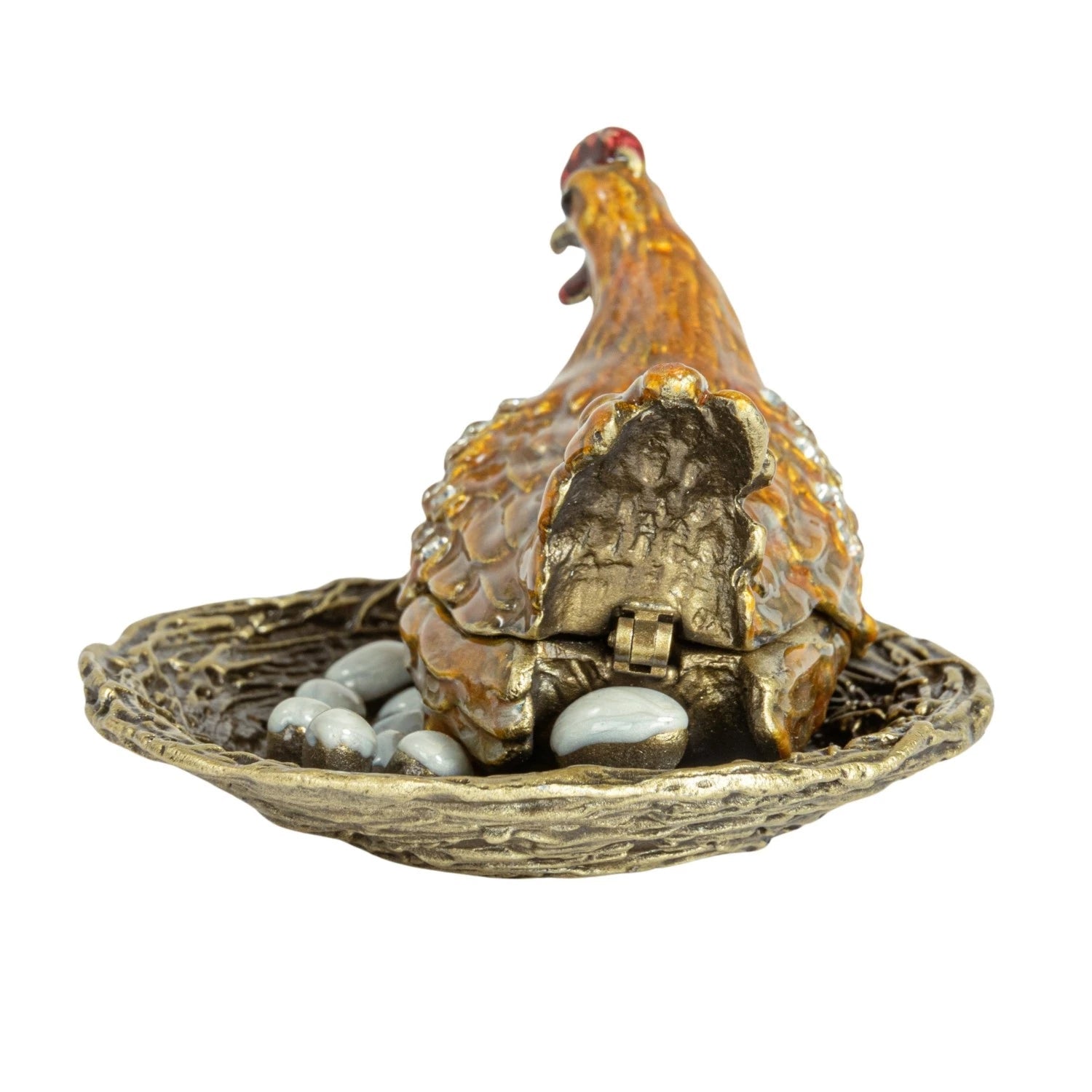 Trinket Box Enameled Metal Hen on Nest 2.75"w x 1.5"h by Homeportonline