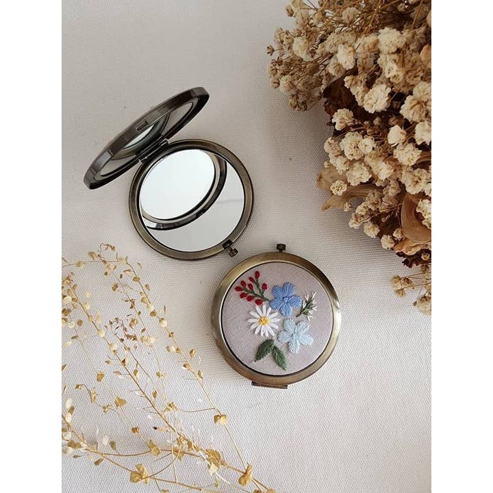 Floral Embroidered Compact Mirror