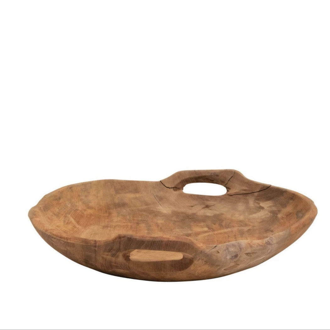 Teak Wood Bowls with Handles - Large 15 & 3/4in by Homeportonline