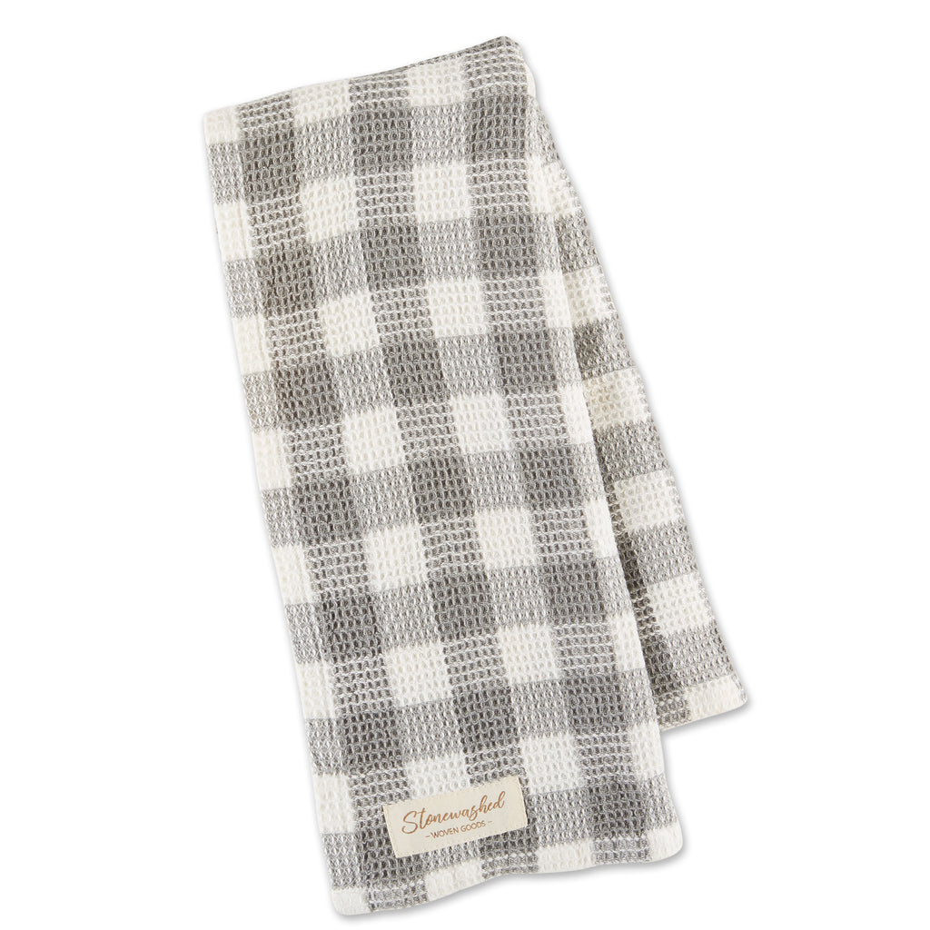 Checker Washed Waffle Dishtowel Dove Gray by Homeportonline