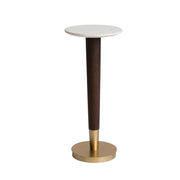 Table Martini Acacia Wood & Metal With White Marble Top Walnut & Brass Finish 9.5" Round x 22"H by Homeportonline