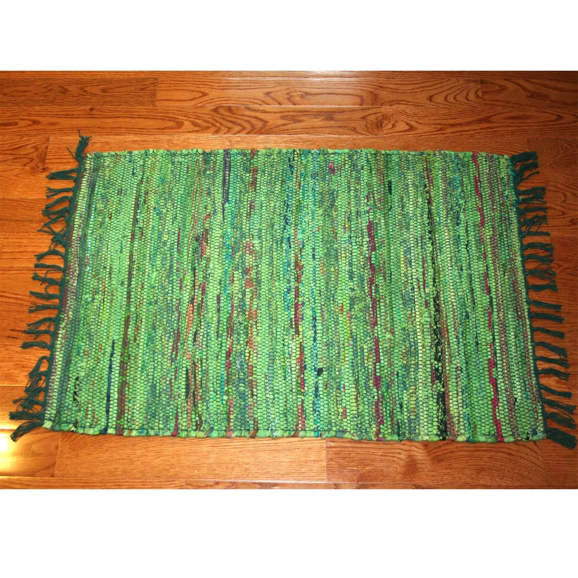 Rag Rug Overdyed Cotton Green 2'x3 by Homeportonline
