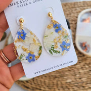 Blue Floral Uv Resin Earrings with Pressed Flowers